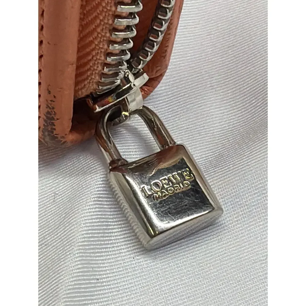 Loewe Vintage Orange Leather Zip Around Continental Wallet w/ Engraved Padlock